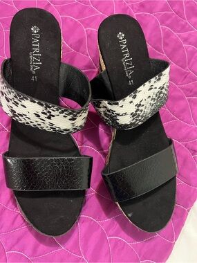 Spring Step Patrizia Black & White Snake-Print Slide Platforms
